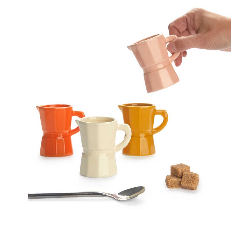 Set 4 tazzine da caffè a forma di moka in ceramica in 4 diversi colori nei toni della terra